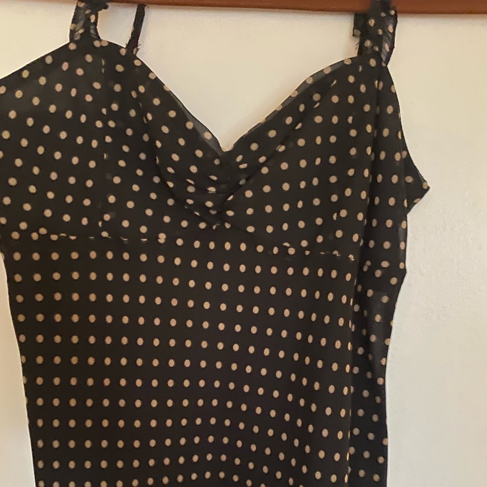 Black/ Gold Polka Dot ruffle strap mini dress from Urban Outfitters